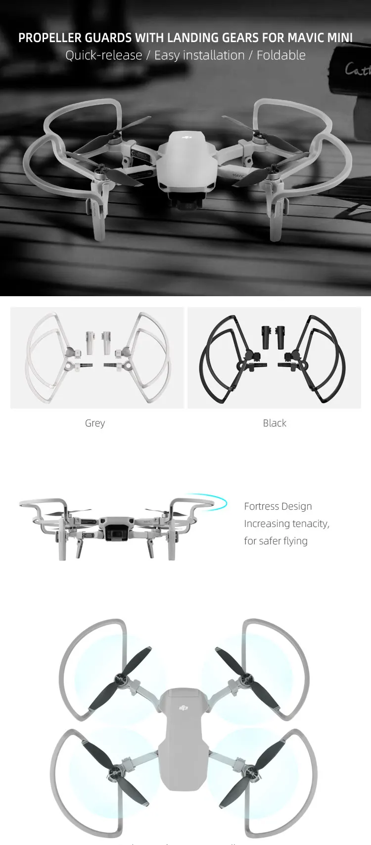 Foldable Propeller Guards with Landing Gear For DJI Mavic Mini Safe Landing and Flying Quick Release Propeller Drone Accessories