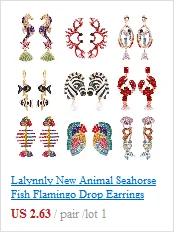 Lalynnlys, новая мода, серьги в виде рыбы, фламинго, висячие серьги, птицы, краб, стразы, серьги-капли для женщин, девушек, подарочные украшения для ушей E60531