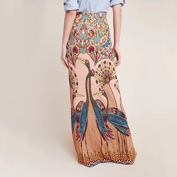 

Vintage High Waist Long Skirts Peacock Printed Women Skirt Slim Plus Size XL Wild Women Skirt Casual Slip Style Bodycon Skirt