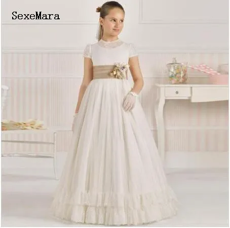 Элегантные винтажные платья с поясом и цветочным узором для девочек атласный