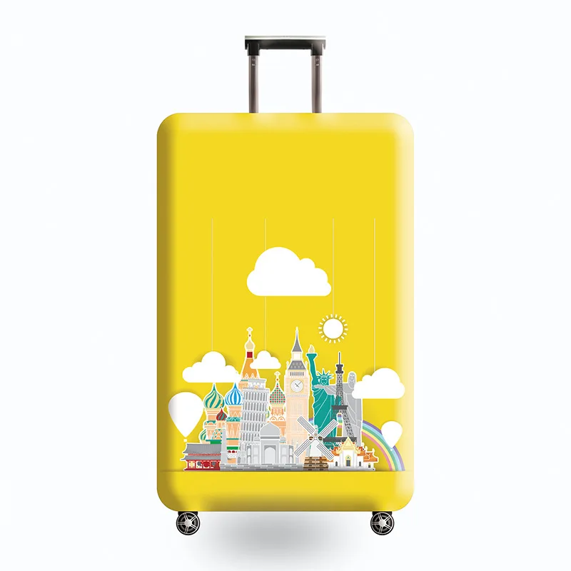 YELLOW Защитные чехлы для чемоданов, упругие, Утолщенные, Мультяшные, с изображением города, водонепроницаемые, пыленепроницаемые, сумка на колесиках, аксессуары, снаряжение - Цвет: YELLOW