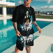 Casual Suit Beach Vacation Men's 2-Piece Suit Trendy Fashion Star Elements Printed T-Shirt Oversized Adult Street Shopping