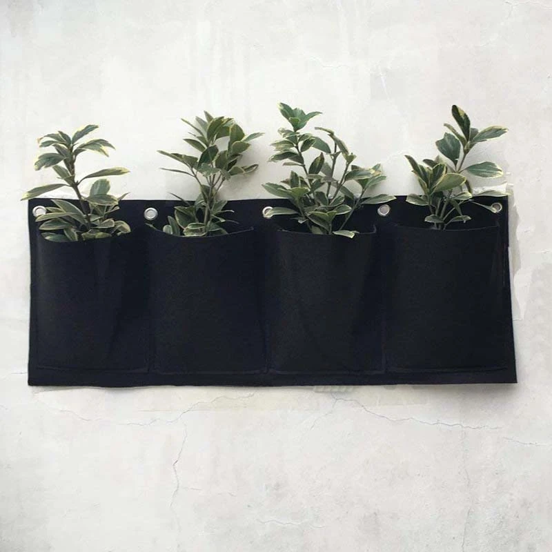 2 Pcs 4 Pockets Horizontal Wall Mount Planter Felt Garden Hanging Grow Bags 10 in X 25 in Planter Garden Growing Bag Fabric Plan