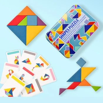 

Colorful Puzzles DIY jigsaw Wooden Puzzle Kids Toys For Children Tangram Games Montessori Educational Toy Square IQ Game