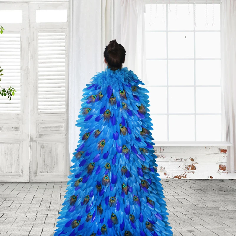 Big trailing peacock dance costume catwalk show large performance studio photography dress shoulderwear prop