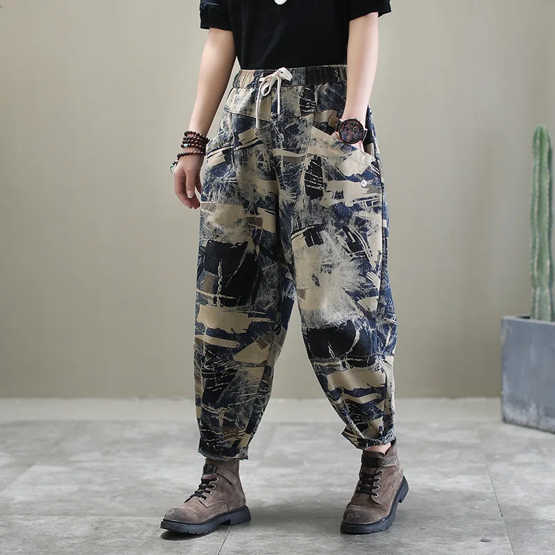 Размера плюс джинсы для женщин в стиле бойфренд Хлопок Деним повседневные винтажные свободные весна осень джинсы с высокой талией женские с принтом в Корейском стиле - Цвет: 2