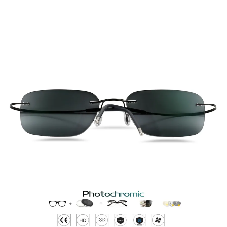 B titanium Frameless Reading Sunglasses Photochromic Reading Glasses for Men Women Outdoor Presbyopia Glasses 4
