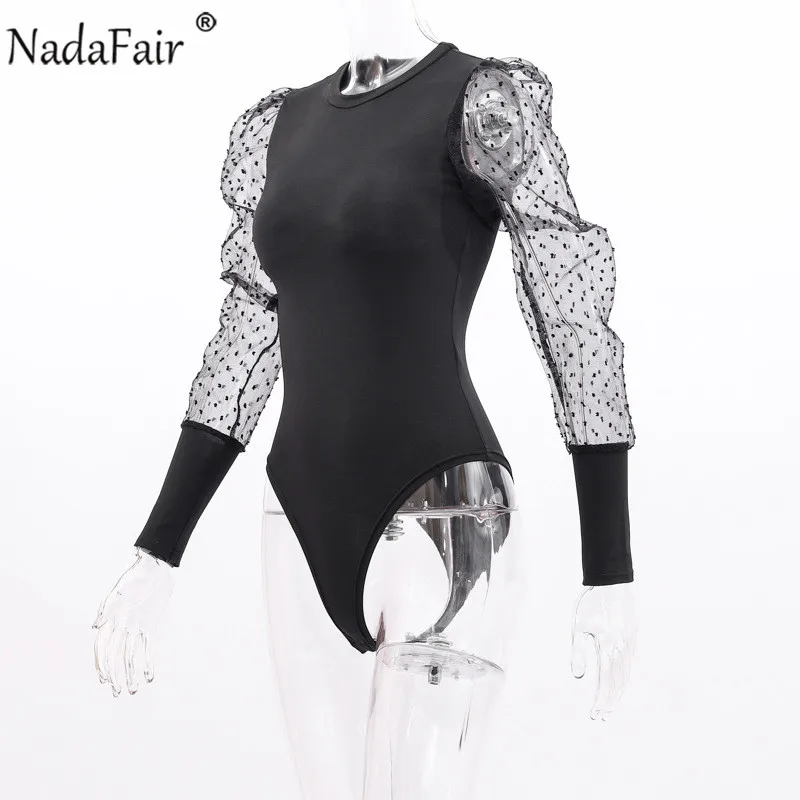 Nadafair женский прозрачный боди с длинным рукавом черный|Боди| |