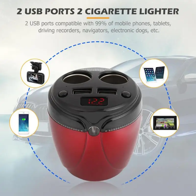 P10 розетка для автомобильного прикуривателя сплиттер двойной USB зарядное устройство монитор напряжения красный классические цвета и простой прочный дизайн