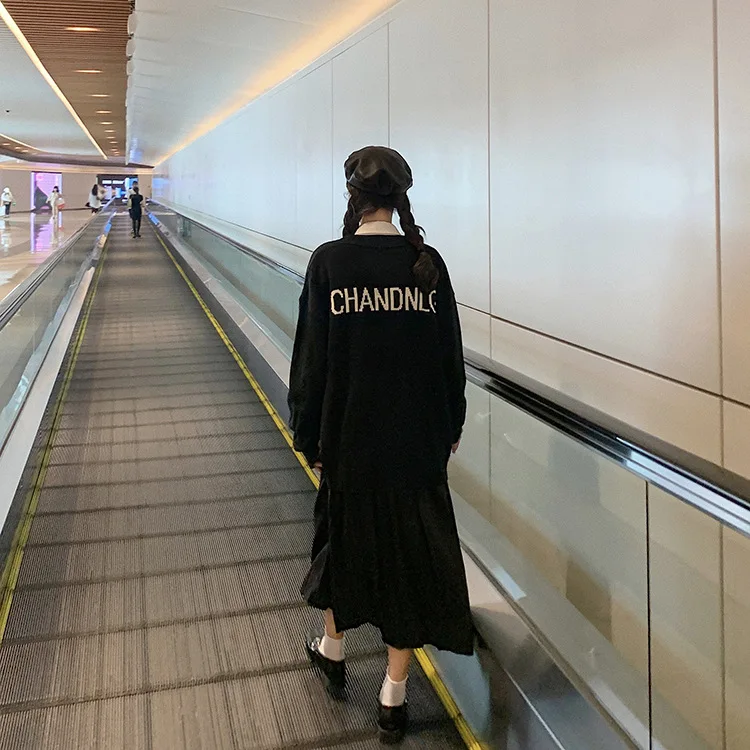 

2019 Korean-style New Style Japanese-style College Style Black And White with Pattern High-waisted Mid-length Skirt Pleated Skir