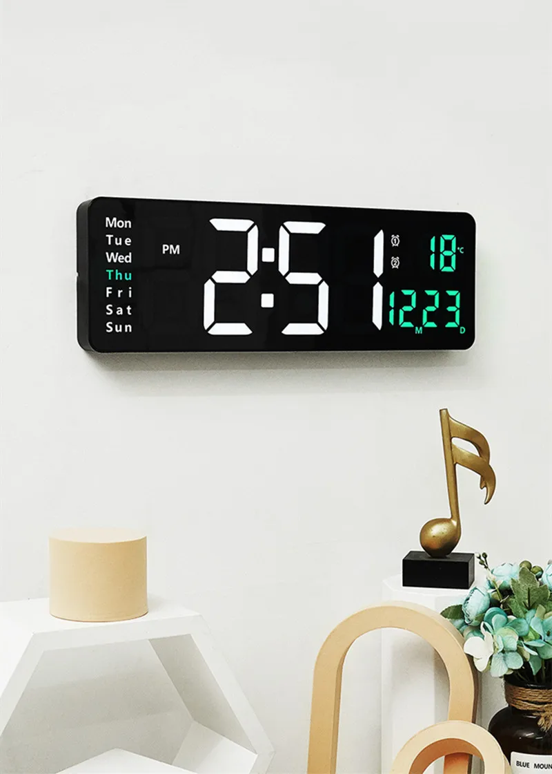 Large Digital Wall Clock Temp Date with Remote Control Power Off Memory Desktop Table Clock Wall-mounted Dual Alarms LED Clocks