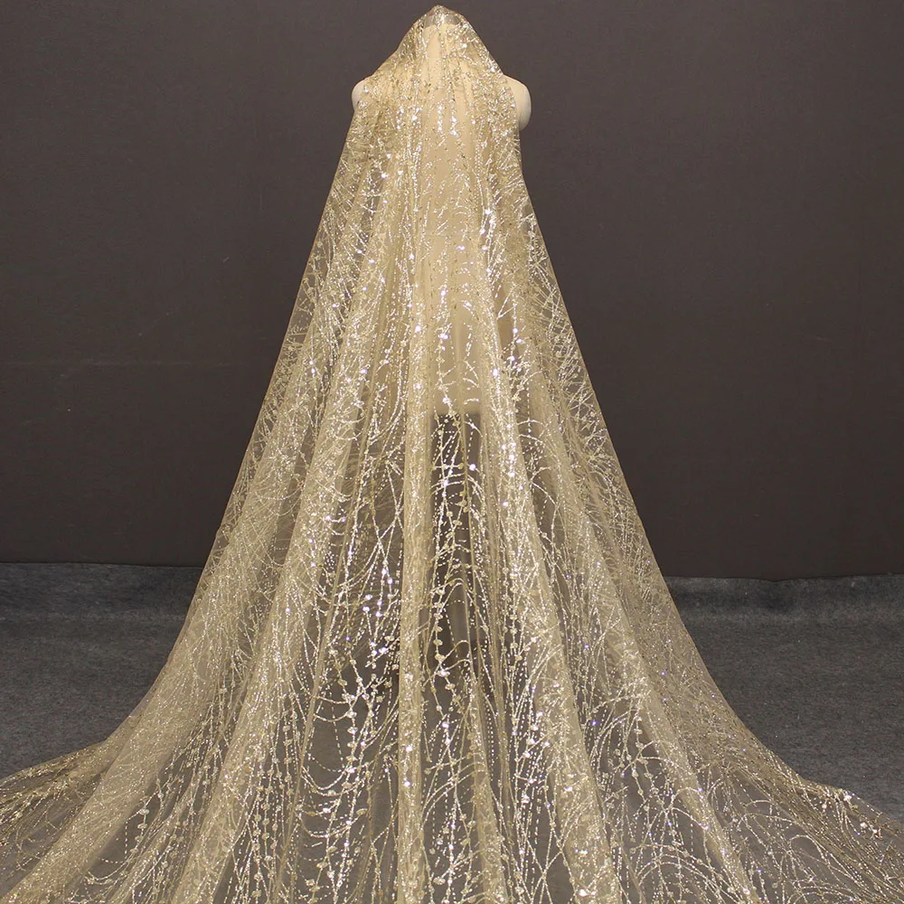 Luxury Sparkling Champagne Wedding Veil 3 M Long Heavy Glitter Sequins Dust  Bridal Veil with Comb Veil for Bride