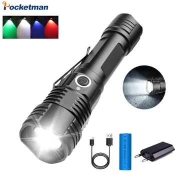 

4 Colors Multi-functional Tactical Hunting Flashlight Red/Green/blue/White Light USB Rechargeable Torch Zoom Powerful Flashlight