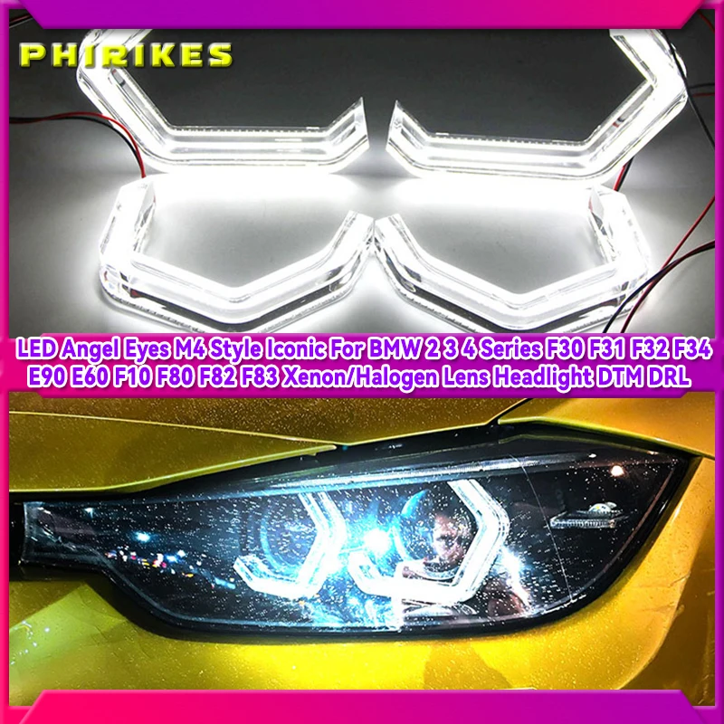 

LED Angel Eyes M4 Style Iconic For BMW 2 3 4 Series F30 F31 F32 F34 E90 E60 F10 F80 F82 F83 Xenon/Halogen Lens Headlight DTM DRL