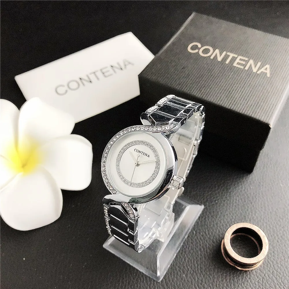 

CONTENA New Arrived Classic Women's Diamond Gold Wrist Watch Ladies Watch Dress Clock Femme Relojes Mujer