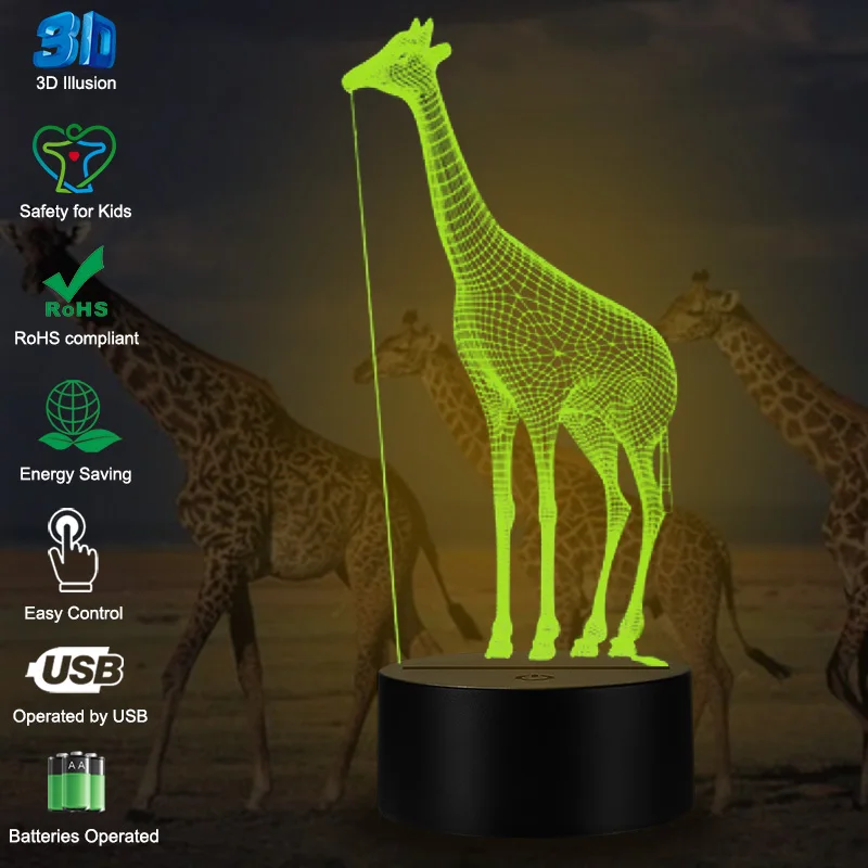 VCity Жираф 3D лампа USB LED Ночник светильник креативные животные Lamparas подарок на день
