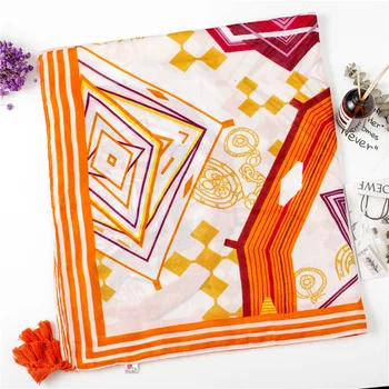 

платок женский orange hijab scarf foulard femme mori girls autumn boho long geometric scarf Pashminas Sjaal Muslim Hijab Snood