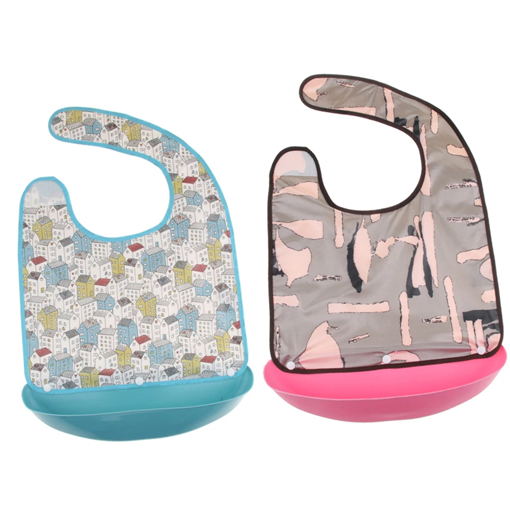 2Pcs Adult Bib Apron - Washable Clothing Protector - Waterproof Crumb Catcher for Elderly Youth Eating - Adjustable