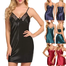 Модная женская кружевная ночная рубашка без рукавов