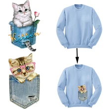 Parches de gato camiseta prensa Transferencia de Calor pegatina A-nivel lavable hierro en apliques para camisetas vestidos decoración DIY impresión(China)