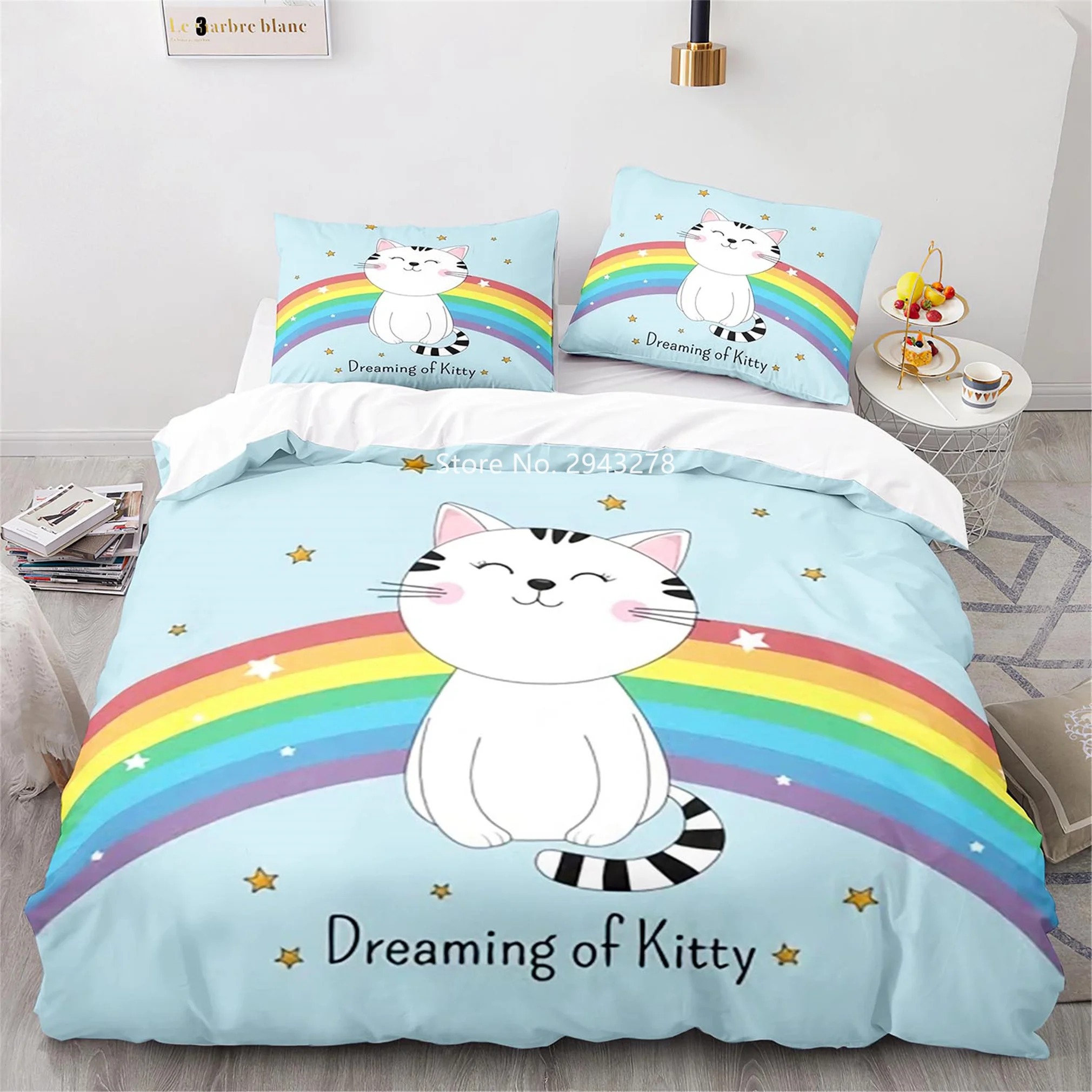 Bedding Sets for women Lovely Cartoon Color Cat Pattern Comfortable Duvet Quilt Cover Pillowcase Bedding Set Children Bedroom Decoration Home Textile quilt cover