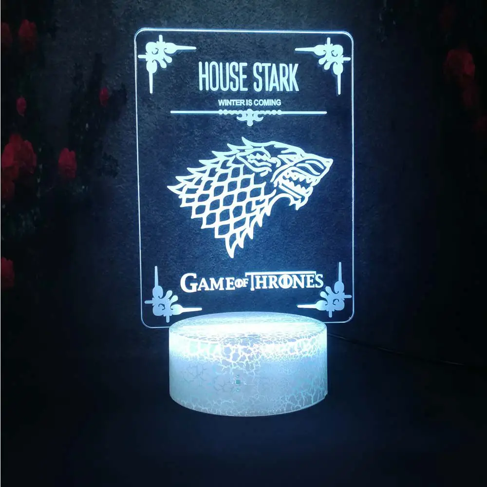 

A Song of Fire and Ice Game of Thrones Family emblem Ice feild Running Wolf 3D LED Creative Illusion Lamp Boy Gift Night Light