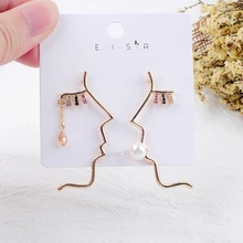 Асимметричные индивидуальные серьги-клипсы с человеческими фигурами, стеклянные кристаллы для женщин, модные ювелирные изделия, дропшиппинг, аксессуары