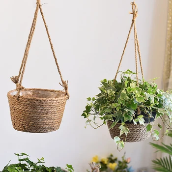 

Hanging Planter Basket Jute Rope Macrame Plant Hanging Flower Storage Organizer for Indoor Outdoor Garden(Gray)