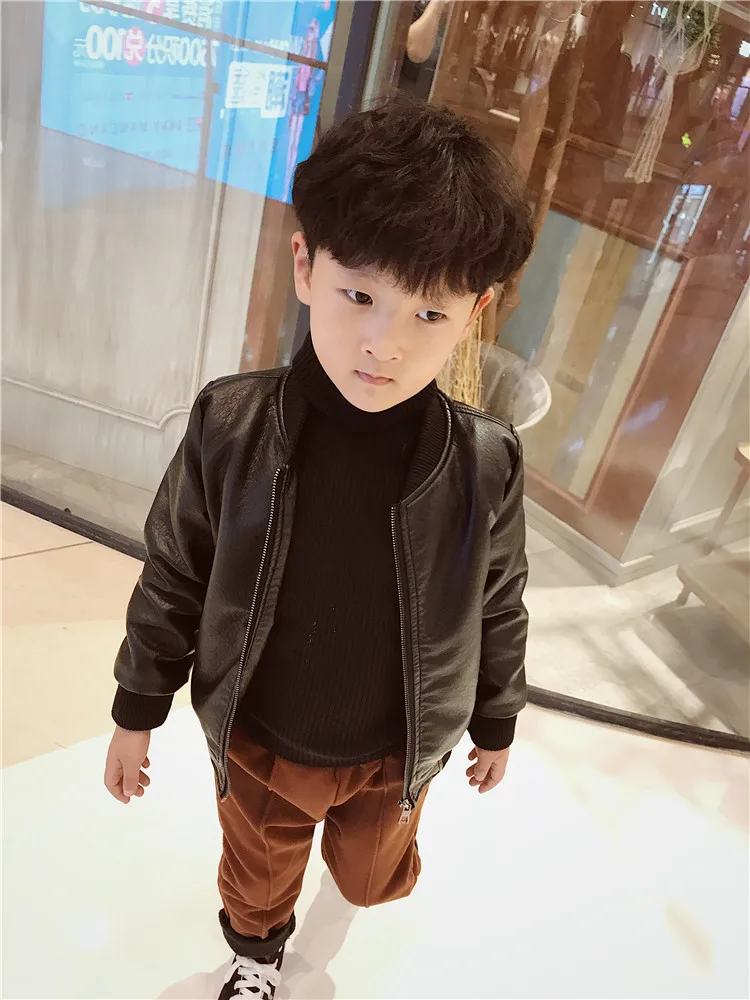 Кожаная куртка для мальчиков, пальто г., осенне-зимняя одежда Новое Стильное детское плотное кожаное пальто в Корейском стиле детская одежда