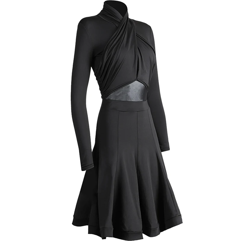 Новое платье для латинских танцев, Дамское сексуальное платье с длинным рукавом, Румба ча Самба Танго, одежда для соревнований, Женская сценическая одежда PY207 - Цвет: Black