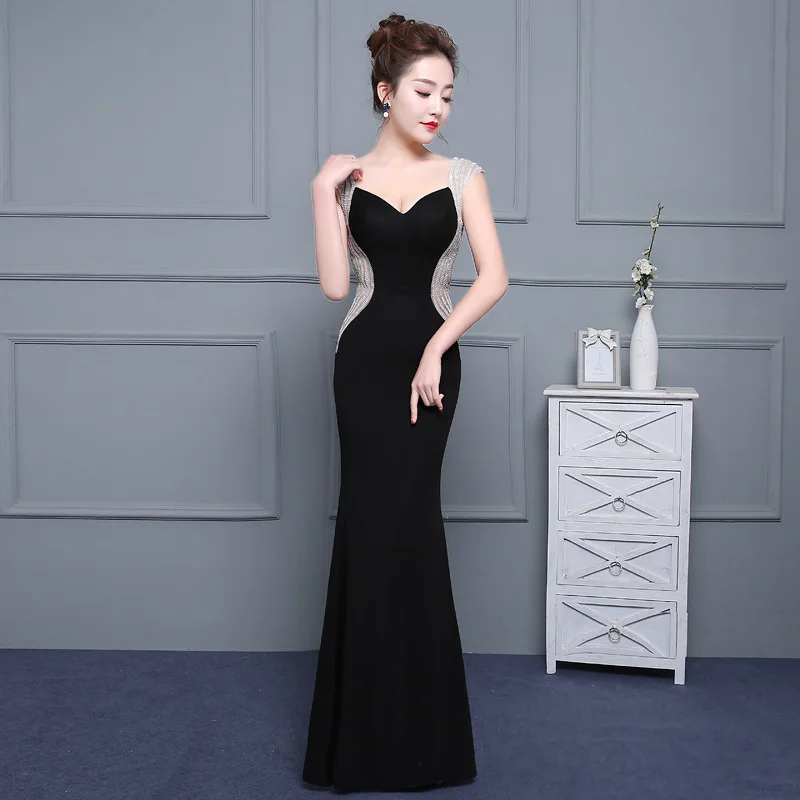 Современные тонкие сексуальные Cheongsam черные элегантные вечерние платья Qi Pao женские китайское вечернее китайское платье-Ципао Акция Женская Роба в восточном стиле платье