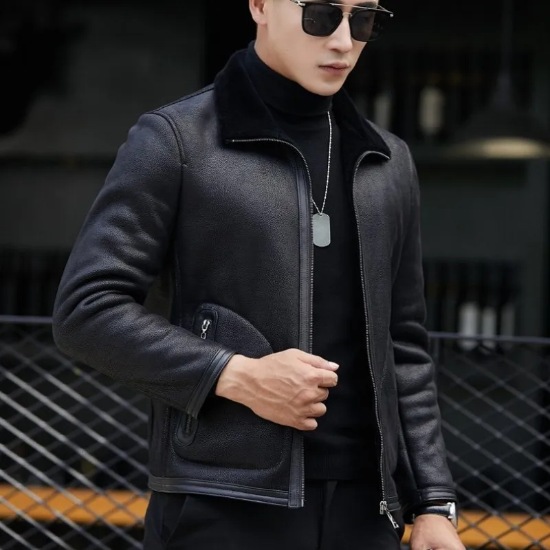 Байкерская зимняя куртка Chaqueta Cuero Hombre с меховой подкладкой пальто из натуральной