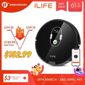 ILIFE A7 Robot Cleaner Vacuum Smart APP Remote Control for Hard Floor and Thin Carpet Automatic Recharge Slim Body 1