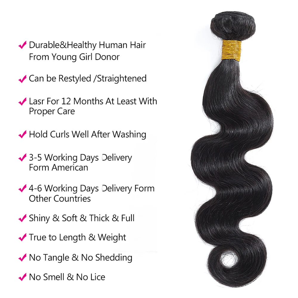 Brazilian Hair Body Wave Human Hair Weave Bundles Non Remy Hair Extensions Natural Color 3/4 Bundle Deals Double Machine Weft