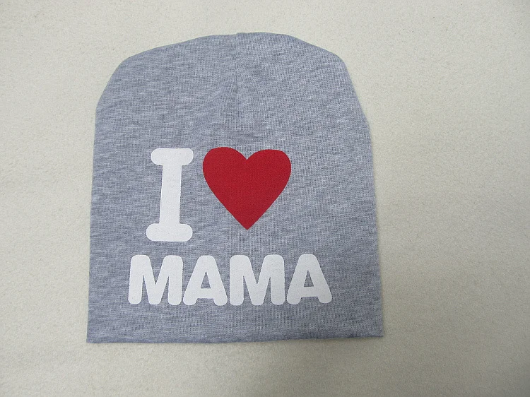 Детская шапка с надписью «I Love Mom» для девочек и мальчиков, хлопковая вязаная шапка для детей, детская шапка с рукавами, шапка для малышей, аксессуары для детской одежды - Цвет: gray mama