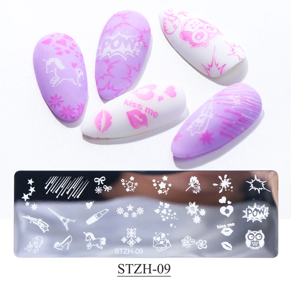 1 Набор для штамповки ногтей пластины кружева животные цветок DIY Дизайн ногтей шаблоны с штампом скребок губка Маникюрный Инструмент SASTZH01-12-2