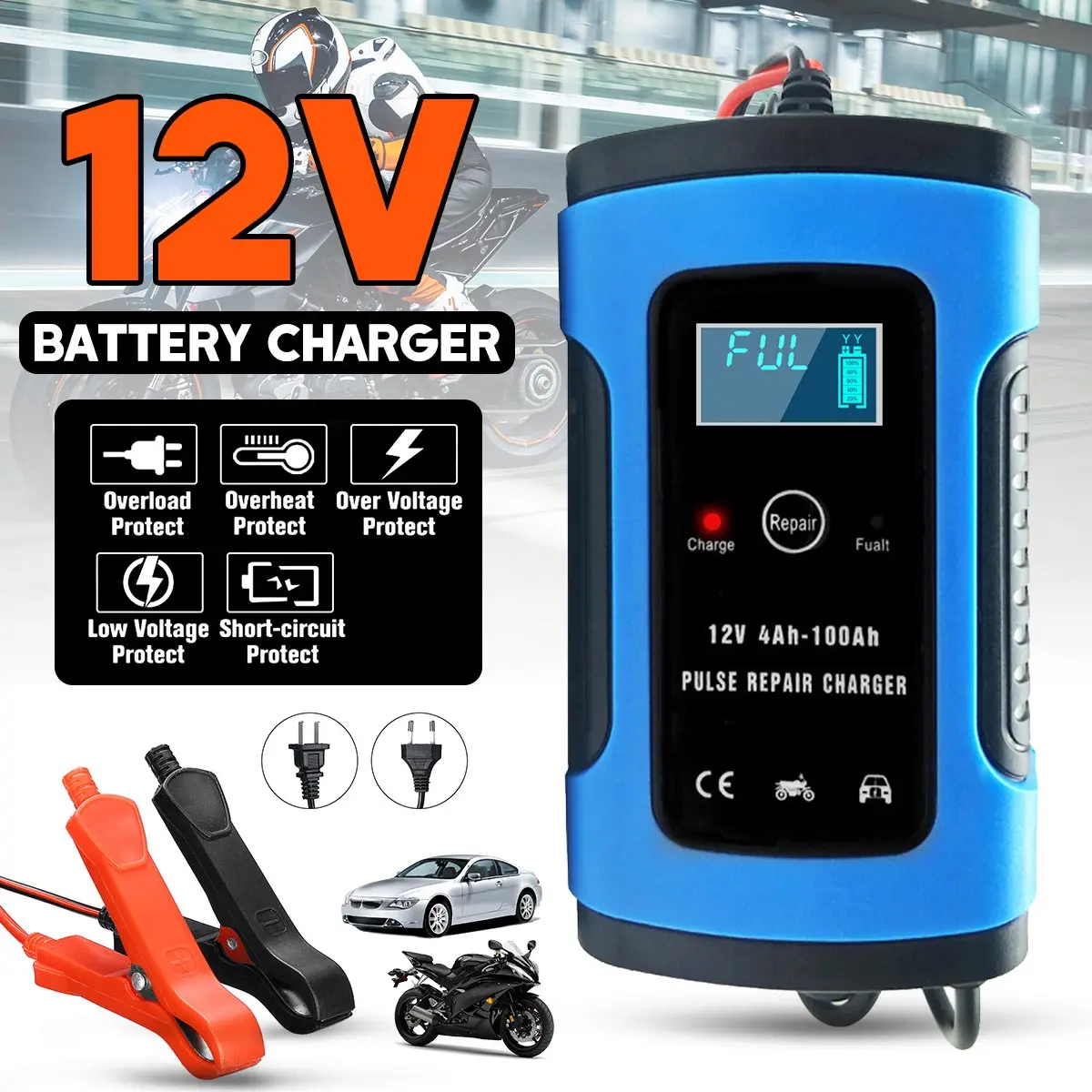 12 В для ремонта импульсов зарядное устройство с ЖК дисплеем мотоцикла автомобиля