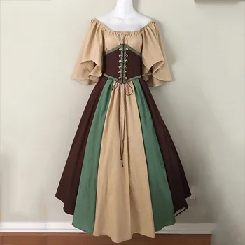 

Cosplay Medieval Vintage Dress For Women's Dresses Gothic Party Dress Patchwork Plus Size Sexy Slash Neck Dress Fashion 2020 New