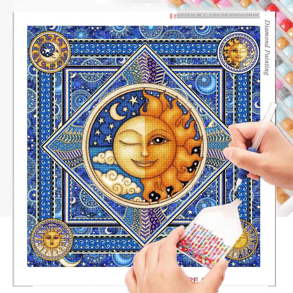 5D DIY Diamond Painting Sun and Moon Cross Stitch Kits Diamond Embroidery  Mosaic Cartoon Pictures Wall Sticker Art Home Decor