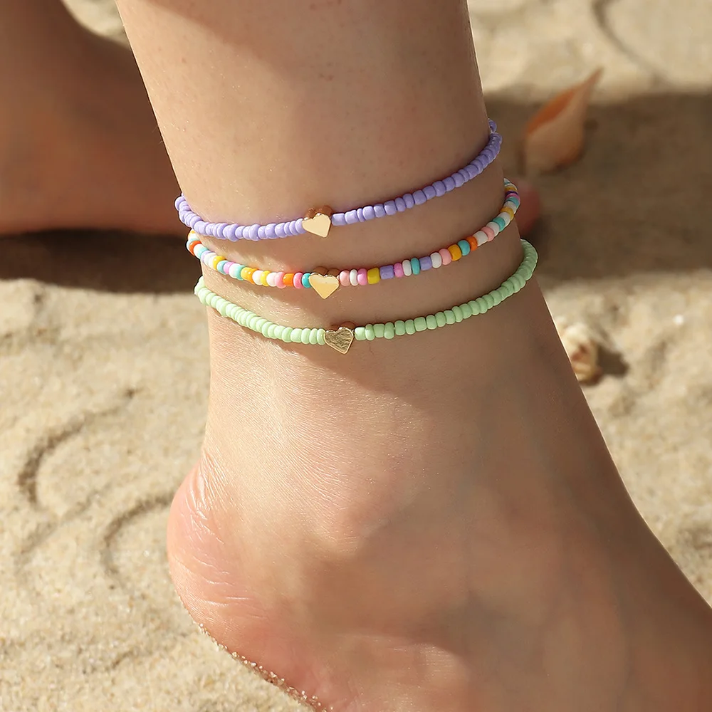 Fashion Boho Love Foot Chains Jewelry Summer Bohemian Beach Handemade Rice  Beads Heart Anklet Bracelets For Womens Girls - Anklets - AliExpress