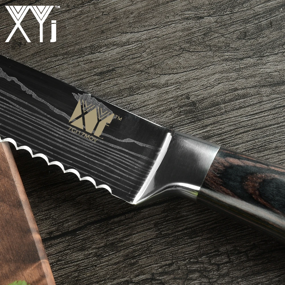 XYj 8 ''из нержавеющей стали хлеб дамасский кухонный нож узор лезвие цвет нож с деревянной ручкой торт арбуз сняли бесплатные чехлы