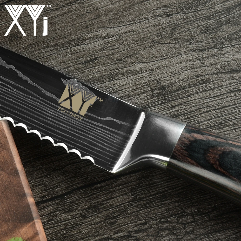 XYj 8 ''кухонный нож из нержавеющей стали для хлеба дамасский узор лезвие