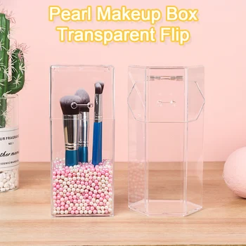 

New Clear Acrylic Makeup Pearls Box Cosmetic Storage Box Brush Lipstick Holder Cosmetic Tools Organizer Case With Lid Dustproof