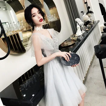 

Temperament Sequins Bridal Wedding Dress Sexy Ball Gown Dress Mesh Qipao Robe De Soiree V Collar Backless Lady Cheongsam