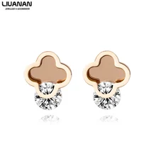 Серьги-гвоздики с клевером, с цирконием, нержавеющая сталь, розовое золото, серьги для девушек, ювелирные изделия для ушей, модные аксессуары