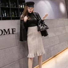 Модная элегантная тонкая женская трикотажная плиссированная юбка Женская Осенняя длинная юбка с высокой талией