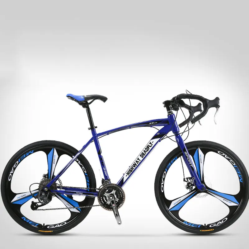 Дорожный велосипед изгиб ручка с фиксированной передачей три ножа одно колесо 26 дюймов Скорость Двойные дисковые тормоза для взрослых мужчин и женщин - Цвет: Blue
