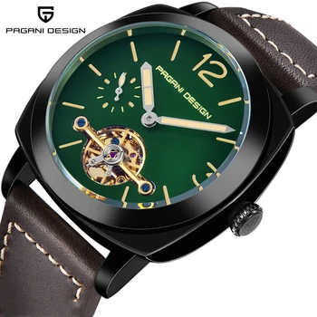 

PAGANI DESIGN Automatic Mechanical Watch Men Steel Case Green Dial Leather Tourbillon Men Watch Waterproof Relogio Masculino