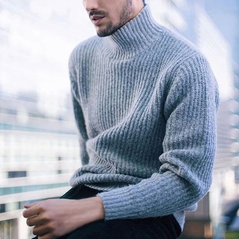 Базовый свитер, модные мужские топы большого размера, Однотонный свитер с высоким воротом, повседневный пуловер с длинным рукавом, топы - Цвет: Gray