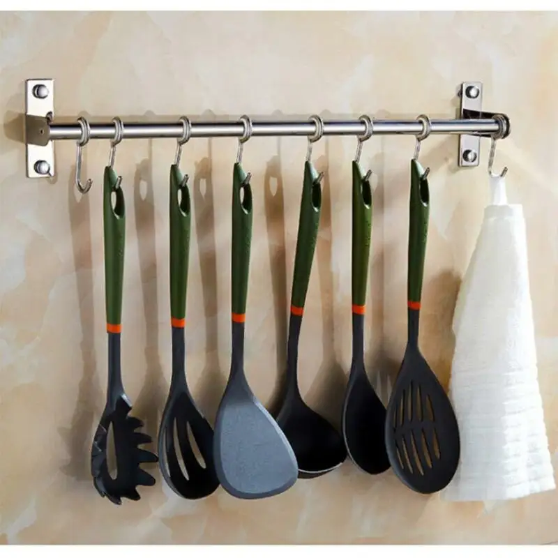 60cm-10 hooks Kitchen Utensil & Gadget Wall Hanging Rail Rack Bathroom Space Aluminium Holder Tools Racks & Holders